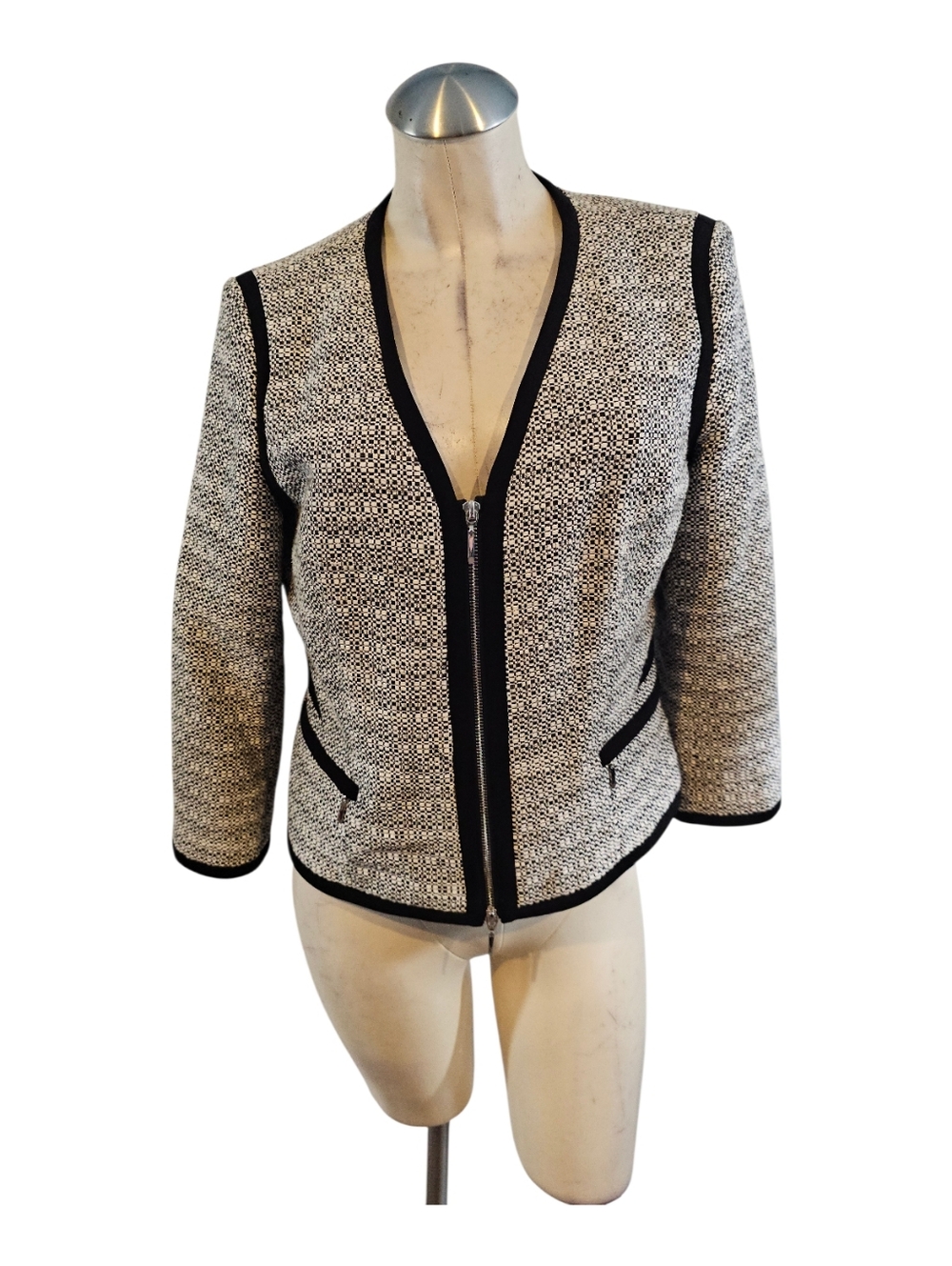 White House Black Market Size 10 Zip-Front Tweed Jacket - Picture 2 of 8